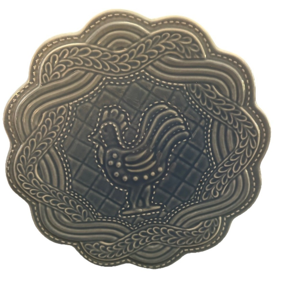 Blue Longaberger Pottery Chicken Rooster Pattern Trivet Hot Plate